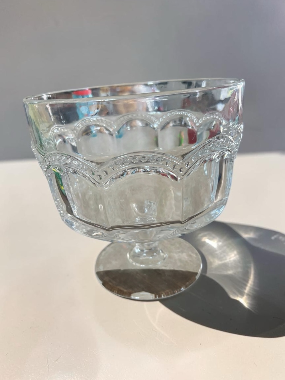 Vintage Pedestal Dessert Bowl Pressed Glass Compote Footed Serving Dish